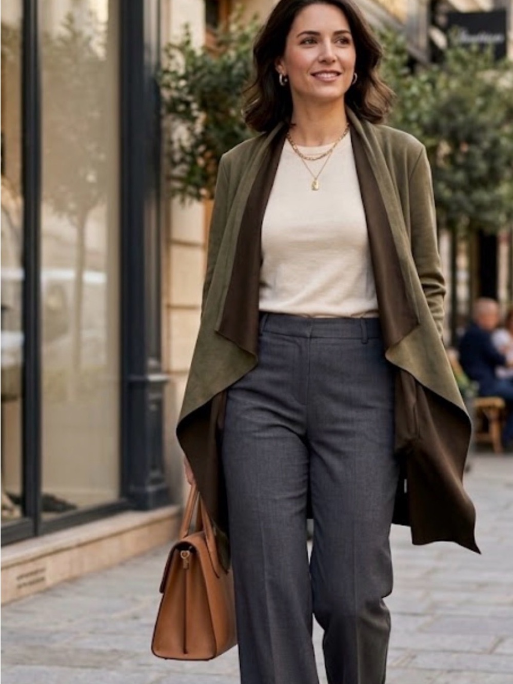 Philosophy Olive Draped Open-Front Cardigan
